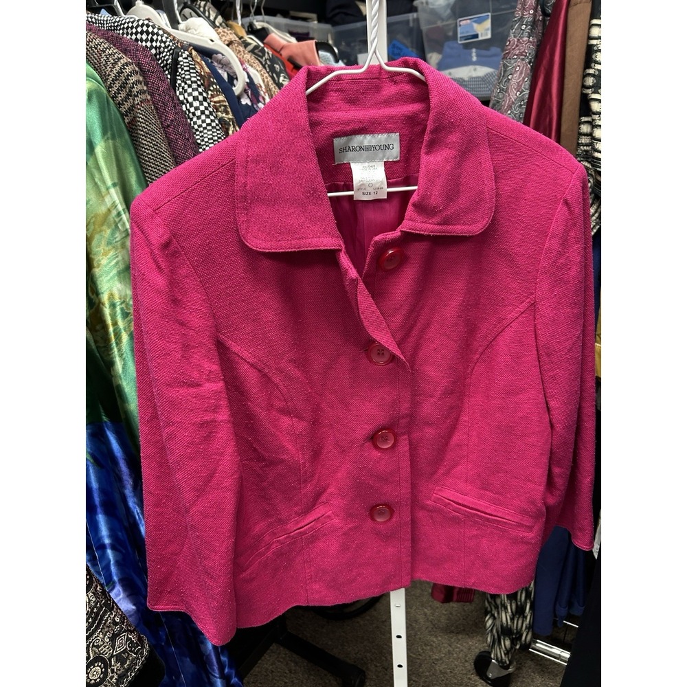 Vintage Sharon Young Blazer Size 12 Silk Blend Pink  USA Tweed Cropped